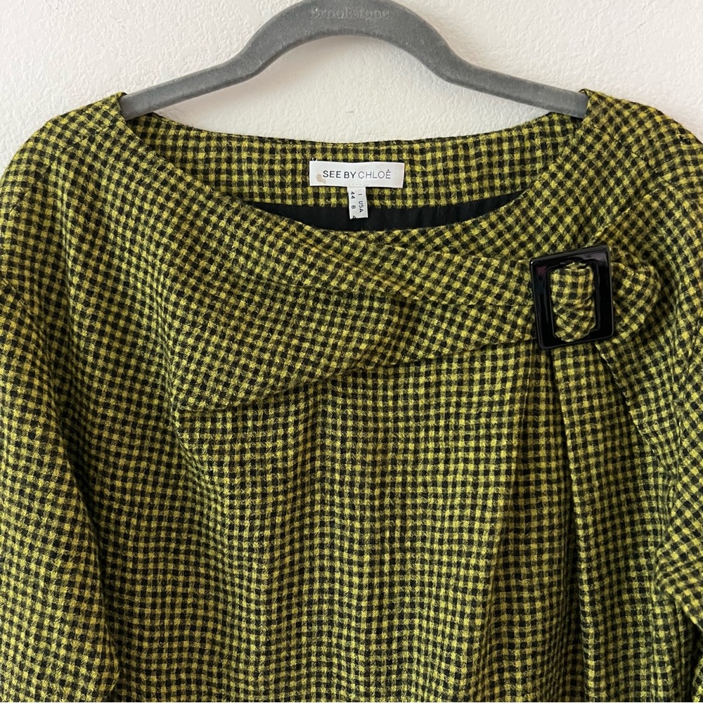 See By Chloé Virgin Wool Gingham Shift Dress French Mod Career Chic Size 8 - Picture 5 of 15